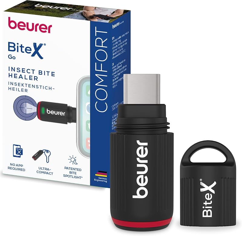 BiteX Go Deep Black dispositivo anti-picadas de insetos para smartphone, tratamento de picadas e picadas, alivia comichão, para dispositivos móveis Android e iPhone (USB-C), com luz