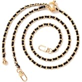 Joez Wonderful 1pc Gold Purse Chain Strap with Black Leather, 48in | Metal &amp; Leather, Adjustable, Replacement for Thin Shoulder Bag Chain, Extra Long Crossbody Chain Strap