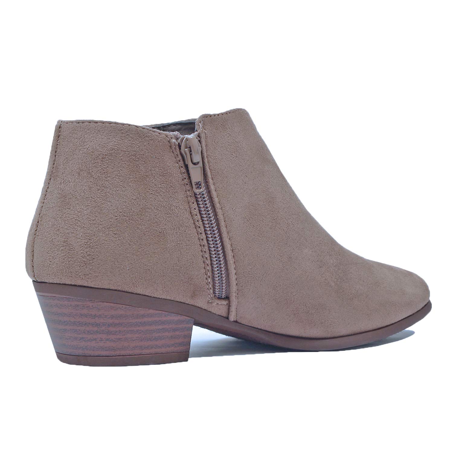Guilty Heart - Women's Comfortable Chunky Stack Closed Toe Boots - Low Heel Ankle Bootie (8.5 M US, 01-Taupe-Suede) - Image 6
