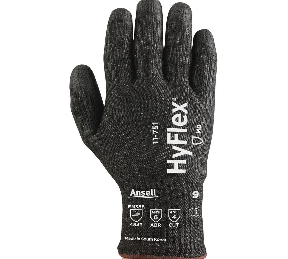 Ansell 11-751-9 Cut Resistant Gloves (822122) - Size 9, Black (1 Pair)