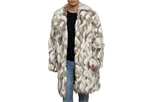 Mens Faux Fur Coat Winter Warm Long Fleece Coats Fluffy Lapel Long Sleeve Parka Overcoat Open Front Cardigan Outwear