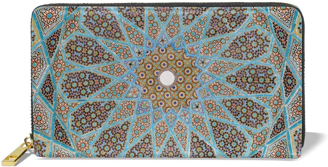 Women Genuine Leather Wallets Geometry Flora Pattern Credit Card Holder Organizer Ladies Purse Zipper Around Clutch