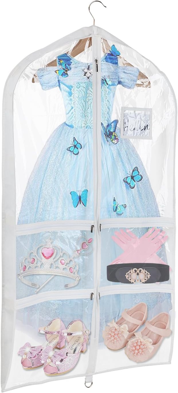 Univivi Clear PVC Dance Costume Bags Garment Bag 40 Inch for Dance Competitions, with 4 Medium Clear Zipper Pockets and 1 Large Back Zippered Pocket (Clear)