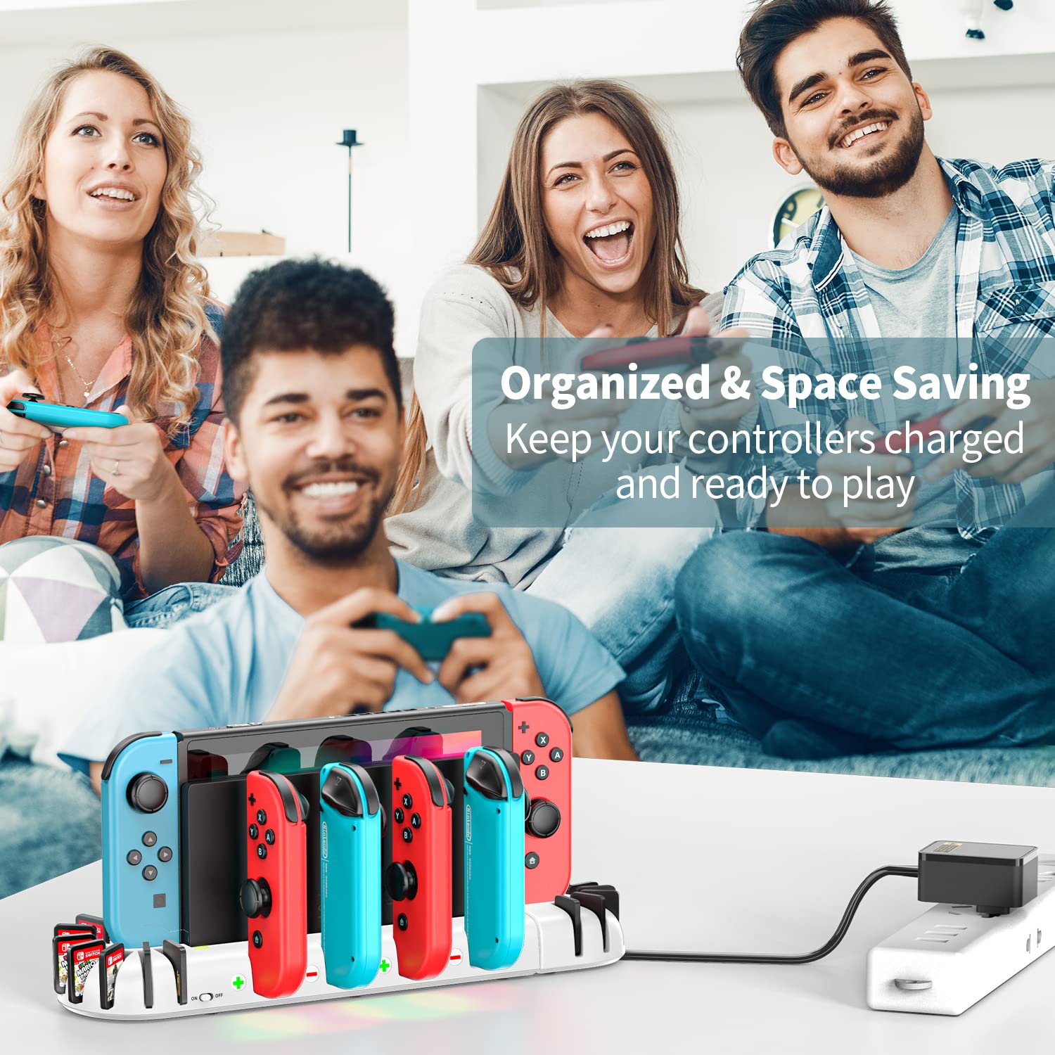 Switch Controller Charger Dock Station for Joycons, OIVO Upgraded 16 Game Slots Charging Dock Compatible with Nintendo Switch & OLED Model Joy-con, Charger for Nintendo Switch Joycon Controller-White