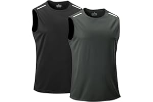 2 Pack Men’s Sleeveless Shirts Muscle Shirts Quick Dry Tank Tops Sun Protection UPF 50+ for Athletic Gym Workout