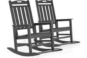 LOUNZY Outdoor Rocking Chair with Footboards Set of 2, HDPE Rocking Chair Patio Porch Rocker with 380lbs Support for Adult, Grey