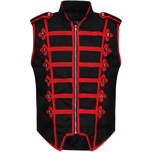 Darkrock Men's Military Hussar Sleeveless Vest Red & Gold Jacket