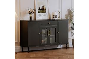 YYJ Sideboard Buffet Cabinet,Coffee Bar Cabinet with 4-Doors 1 Drawer,Accent Kitchen Storage Cabinet Console Table with Adjustable Shelves,Kitchen Cupboard for Living Room, Dining Room, Bedroom,Hallway