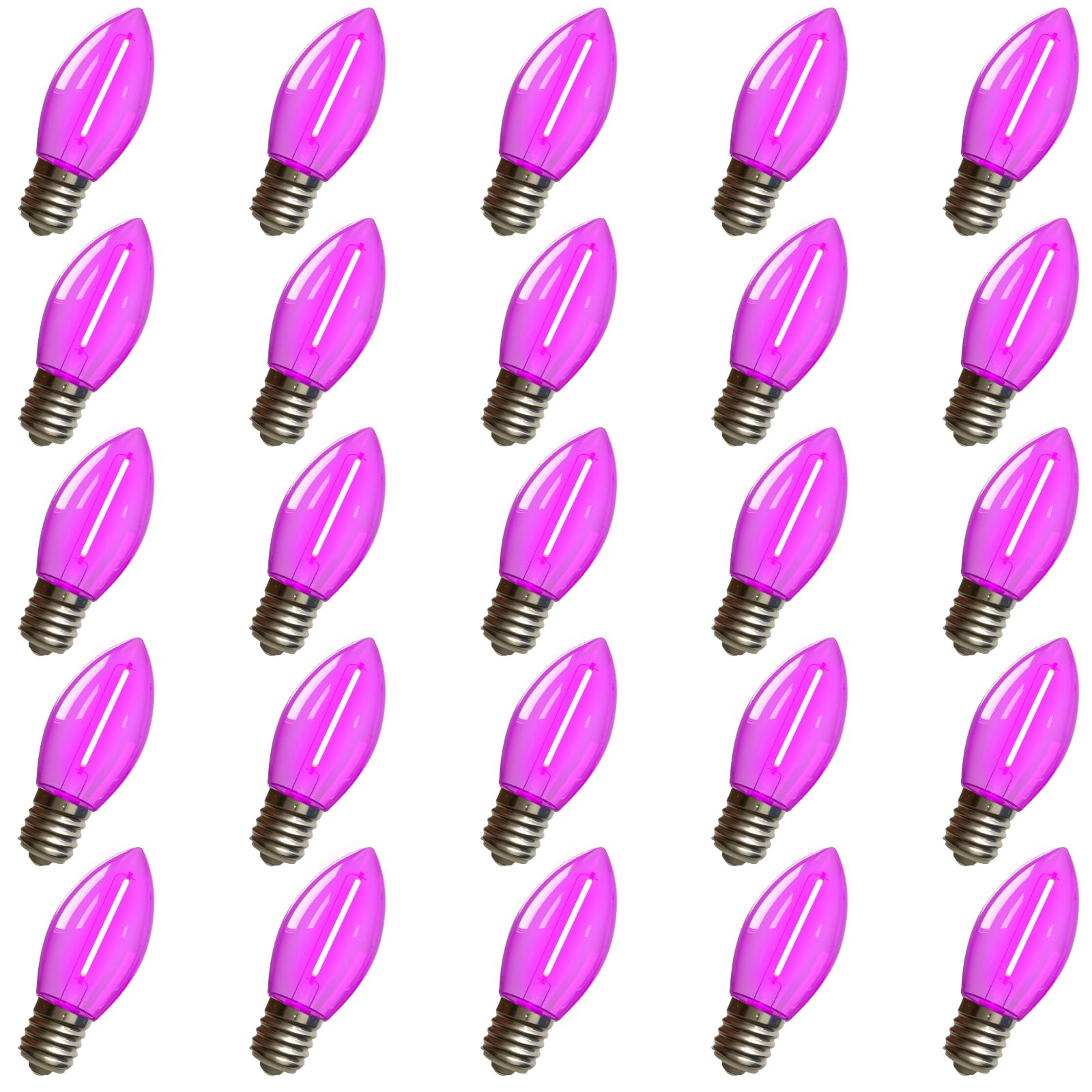 Photo 1 of 25 Pack C9 Purple Light Bulbs - 0.6 Watt - Dimmable - E17 Base Clear Purple LED Replacement Bulbs, Halloween Decorations, Party Decorations, Porch, Home Lighting, Decorative Lighting