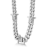 Bestyle Barbed Wire Necklace 5/7/9/12mm Mens Chain Necklaces Hip-hop Punk Gothic Stainless Steel Chain Heavy Thick Cuban Link Chain for Men Women, Length 16/18/20 Inch