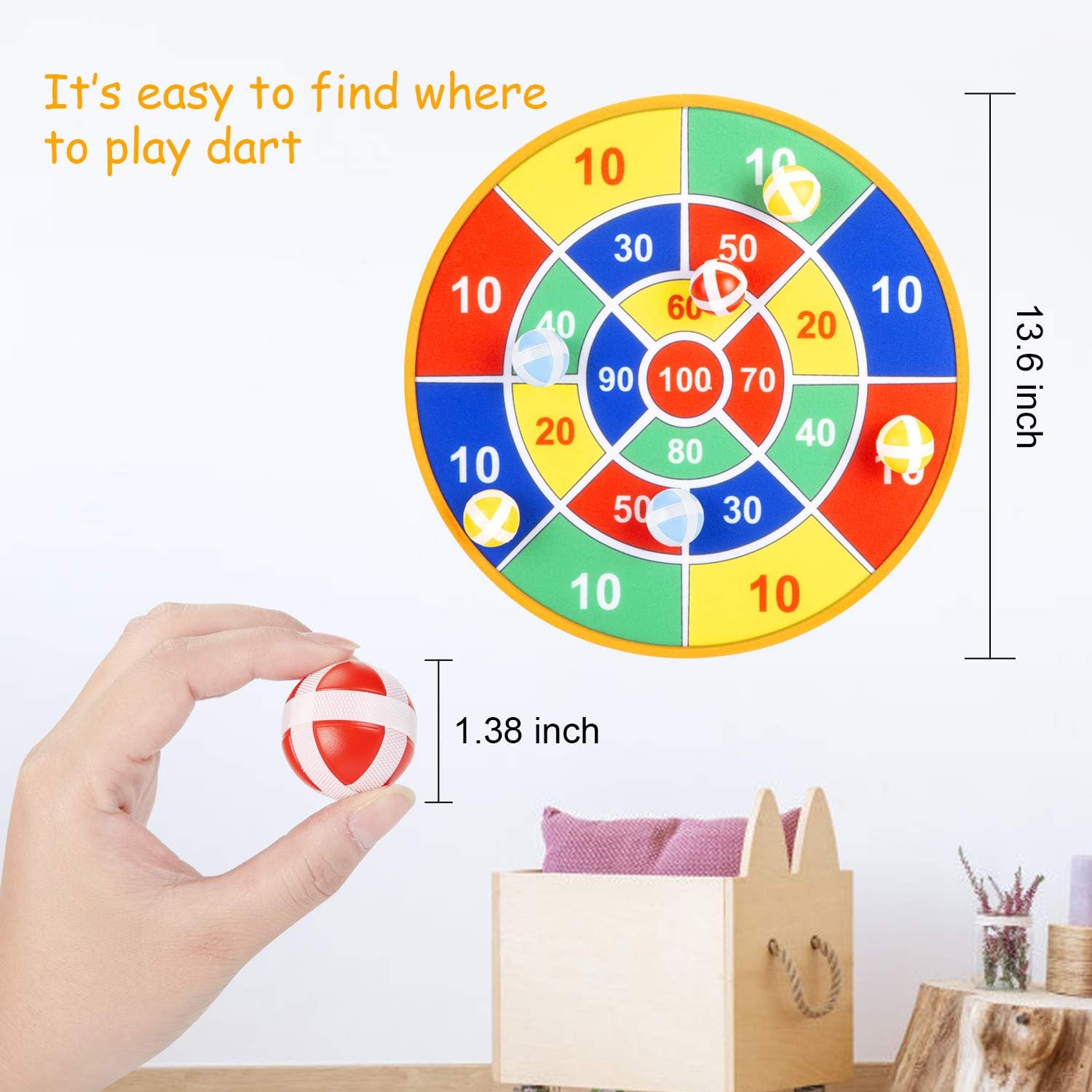 Kids Board Games, Double Sided Safe Dart Board for Kids with 9 Sticky Balls and 13.6 Inches Dartboard, Best Outdoor Indoor Sports Family Party Toys Game Gifts for Boys Girls Children: Toys & Games