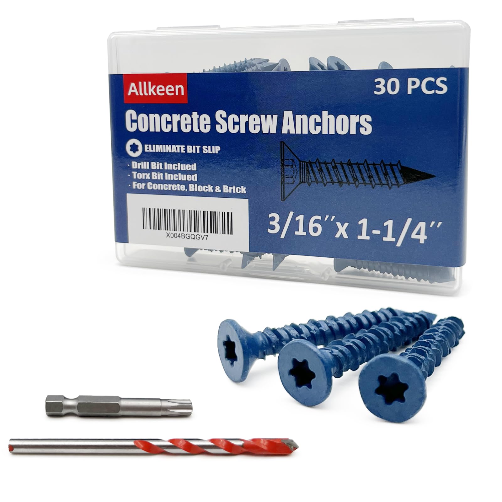 Photo 1 of Allkeen 3/16" x 1-1/4" Concrete Screws, Anchoring to Masonry, Brick, Block, Cement or Stucco, 30PCS