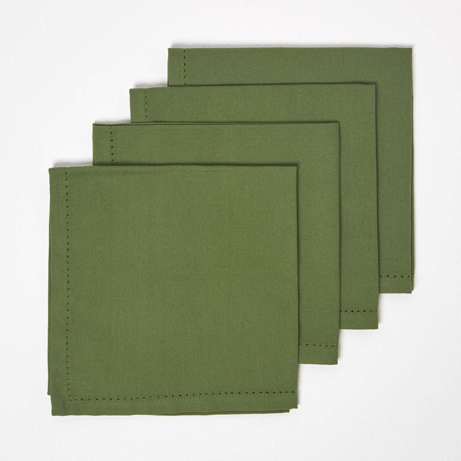 HOMESCAPES Premium Dark Green Cloth Napkins, Set of 4, Handcrafted, Plain 100% Cotton Fabric Napkins, Reusable, Dinner Table Napkins for Parties, Events & Weddings - Dark Olive Green, 45 x 45cm