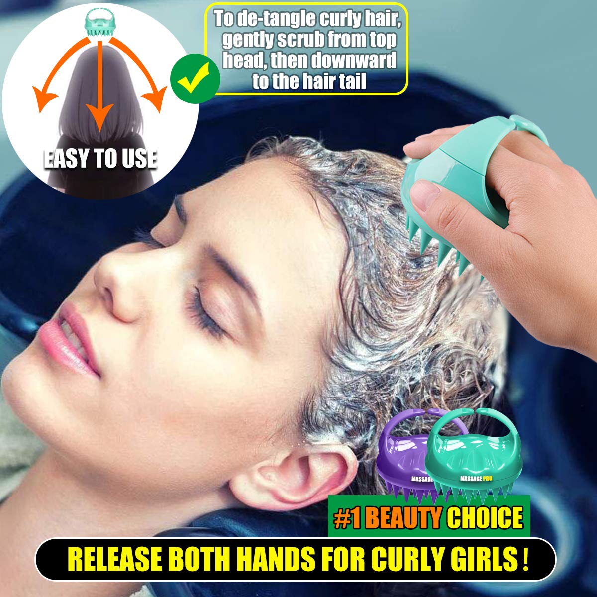 Scalp Massager, 2 Pack Scalp Brush Hair Shampoo Brush Head Scrubber [ 2020 Upgraded Version ] 100% Comfortable for All Hair Types of Curly Girls, Women, Wife, Girlfriend, Daughter, Men, Kids, Pets: Health & Personal Care