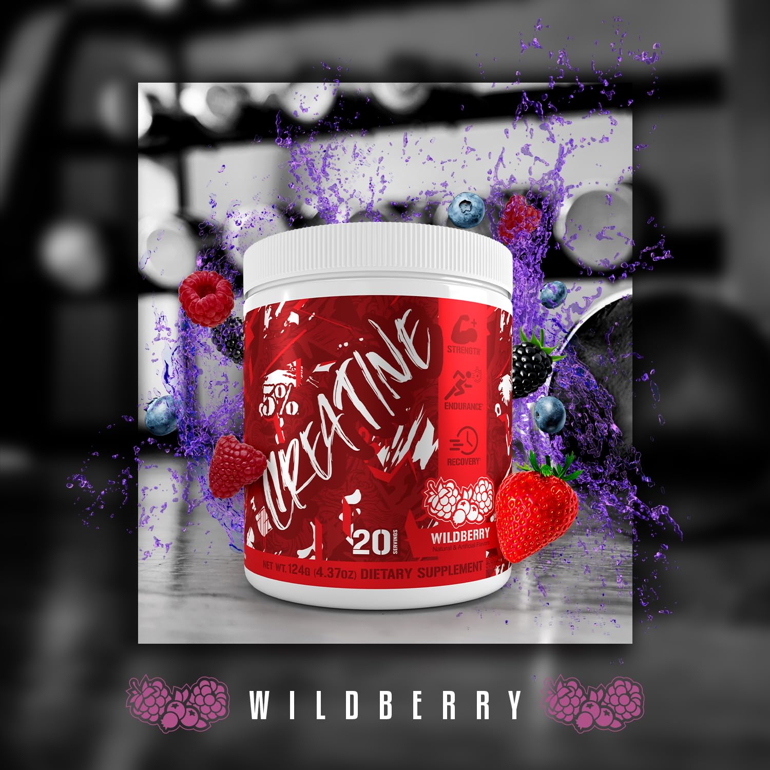 5% Nutrition Code Red Micronized Creatine | Monohydrate Powder Blend | Flavored Creatine for Power, Strength Endurance, Cellular Energy & Cognitive Health (Wild Berry)