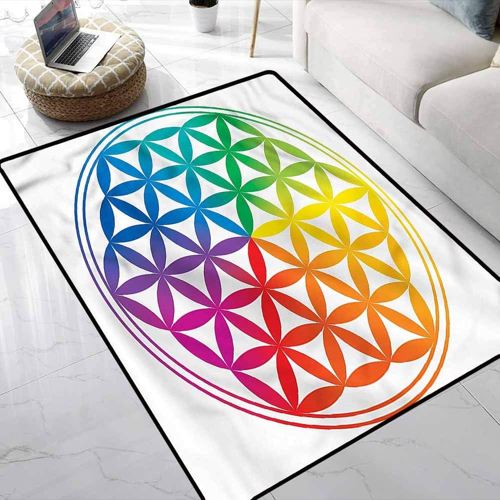 Carpet Sacred Geometry,Rainbow Colored Graceful Area Rug for Children Play Room Dormitory 6.5 x 10 Feet