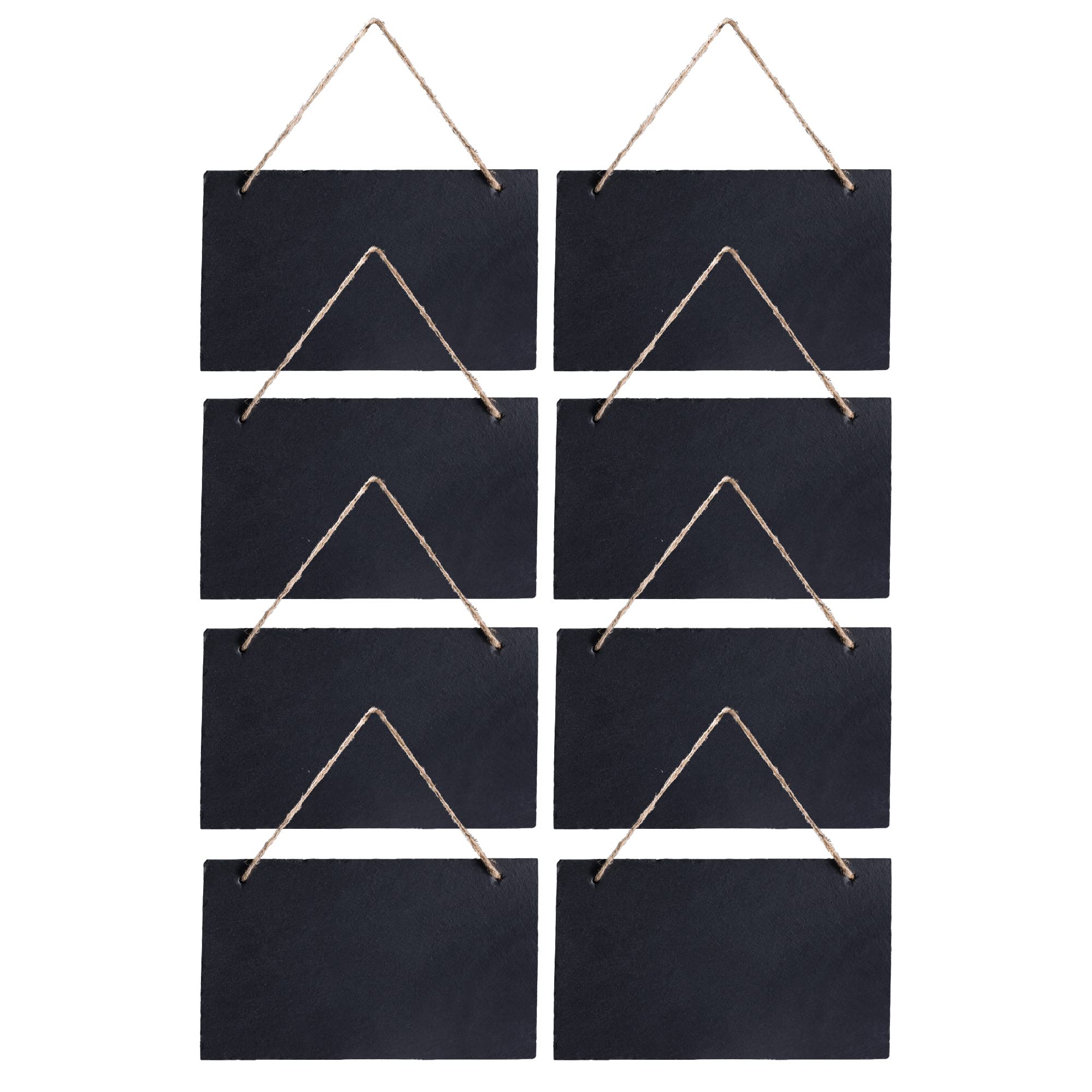 Navaris Hanging Slate Chalkboard Signs (Set of 8) - 15cm x 25cm Farmhouse-Style Black Board Signs for Outdoor, Door, Wall, Weddings - Horizontal