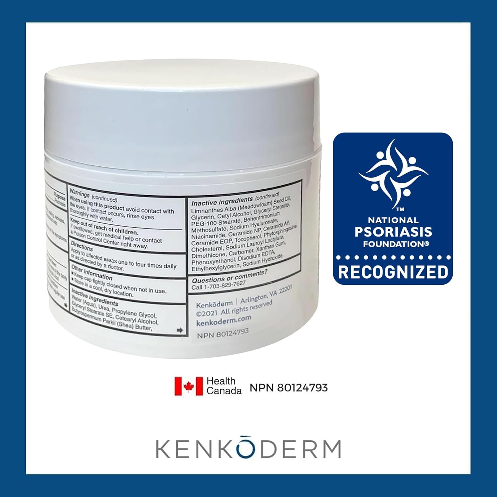 Kenkoderm Psoriasis Cream - Natural Moisturizing Face & Body Lotion with 2 Percent Salicylic Acid - Renewing Topical Formula for Dry & Sensitive Skin, Fragrance & Color Free, 10 oz., 1 Jar