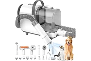 Bunfly Dog Grooming Kit,13000Pa Strong Grooming & Vacuum Suction 99.99% Pet Hair, 16 Pet Grooming Tools for Dogs Cats, 3L Large Capacity Dust Cup, Quiet Pet Vacuum Groomer (Silver & White)