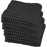 GILDEN TREE Waffle Bath Towels Wash Cloths for Showering, Exfoliating Washcloth Quick Dry Towel, Face Towels for Washing Face Cotton Washcloths Set of 4, Modern Style (Faded Black)