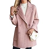 CHARTOU Women Wool Coat Peacoat Jacket Thick Loose Double Breasted Pea Coat Woolen Winter Overcoat