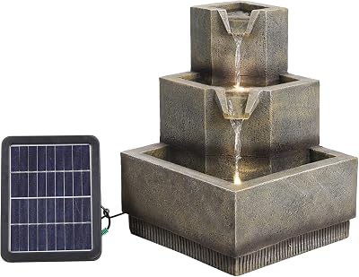 BTGGG Solar Powered Garden Water Fountain 3 Tier LED Lights Water Feature