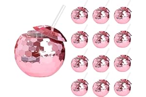 ZHURUININ 12 PCS Disco Ball Cups, 20Oz Disco Party Cups with Lid and Reusable Straw Flash Ball Cocktail Cup for Party Nightclub Bar Supplies Wine Drinking Syrup Tea Bottle(Rose Gold)