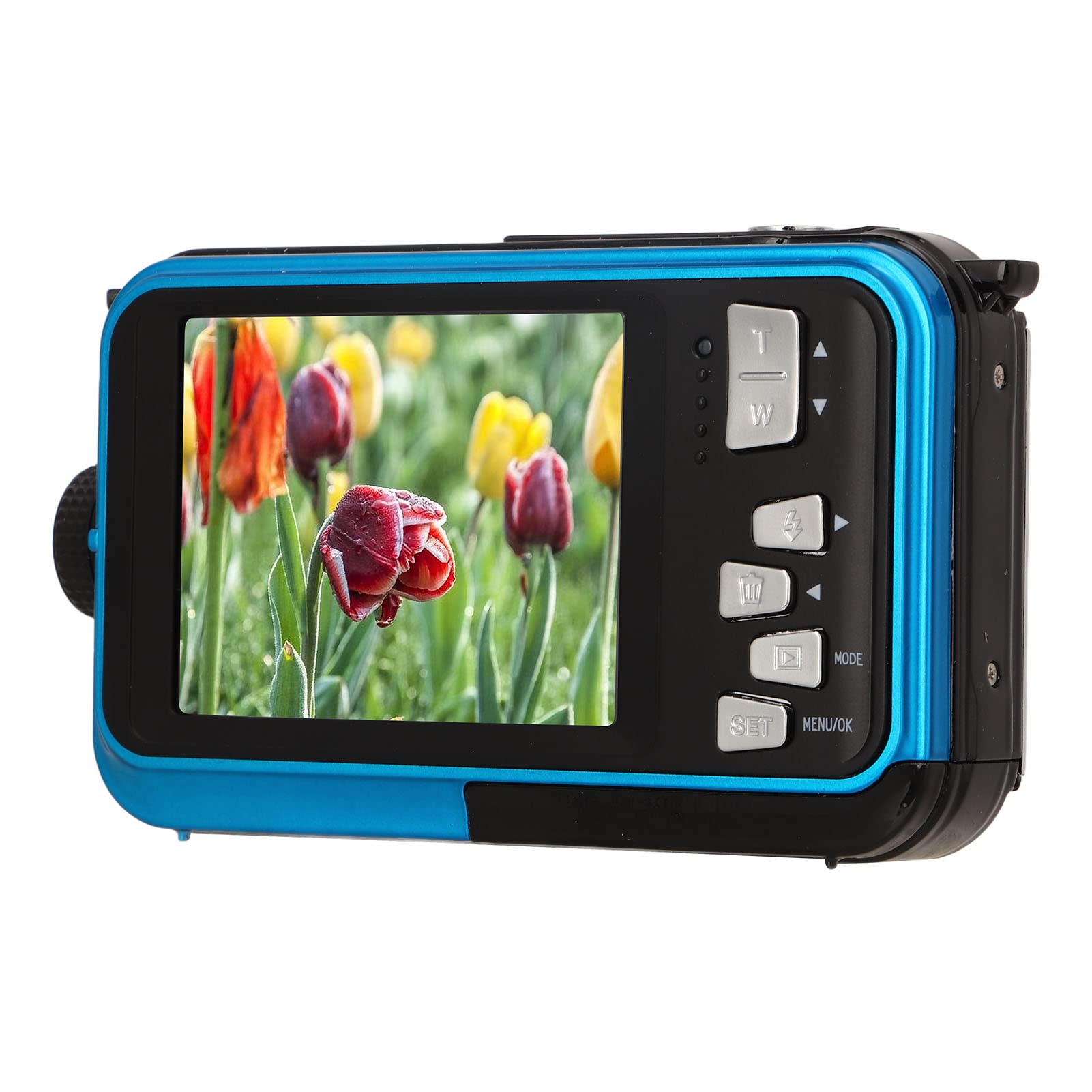 Waterproof Digital Camera, Full HD 2.7K 48MP 10ft 16X Digital Zoom Dual Screens Front and Rear Screen Digital Camera for Teenagers/Beginners. (Blue)