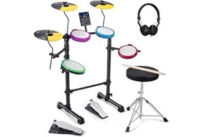 Rocksocki Electric Drum Set, Electronic Drum Kit for Beginner Junior with 180 Sounds, 4 Quiet Mesh Pads, 9" Cymbals, USB MIDI, 2 Pedal, Throne, Headphones, Sticks