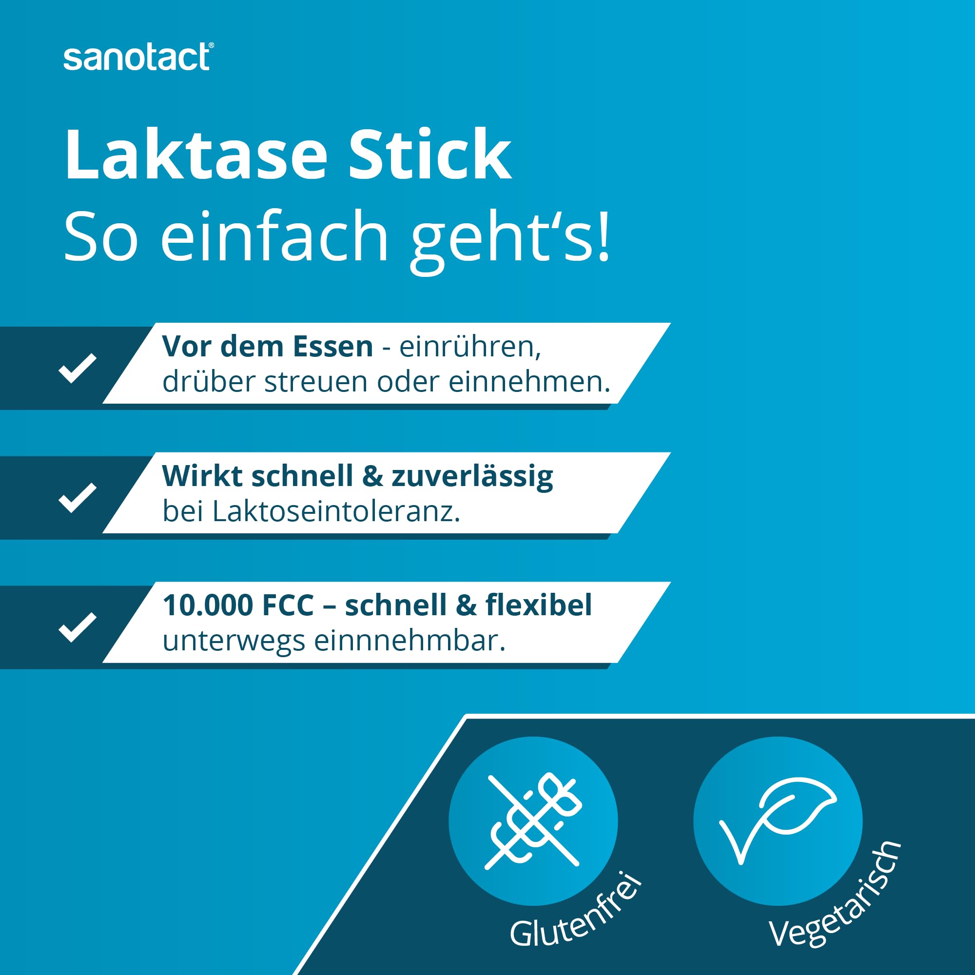 sanotact Laktase Sticks 10.000 – 30 Sticks – 3-in-1 Laktase Pulver zur Unterstützung bei Laktoseintoleranz – Sofortwirkung – ohne Aroma – direkt, im Getränk oder Essen einnehmbar 5