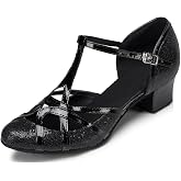 Minishion Women's T-Strap Dance Heels Glitter Salsa Ballroom Shoes Wedding Party Pumps