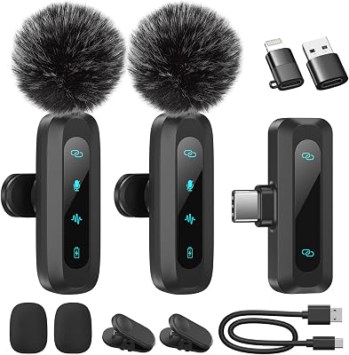 Kabelloses Lavalier-Mikrofon für iPhone, iPad, Android-Handy, 2er-Pack Mini-Mikrofon mit Rauschunterdrückung, Auto-Pairing und Stummschaltung und Reverb für Vlogging, Videoaufnahmen, TikTok, YouTube