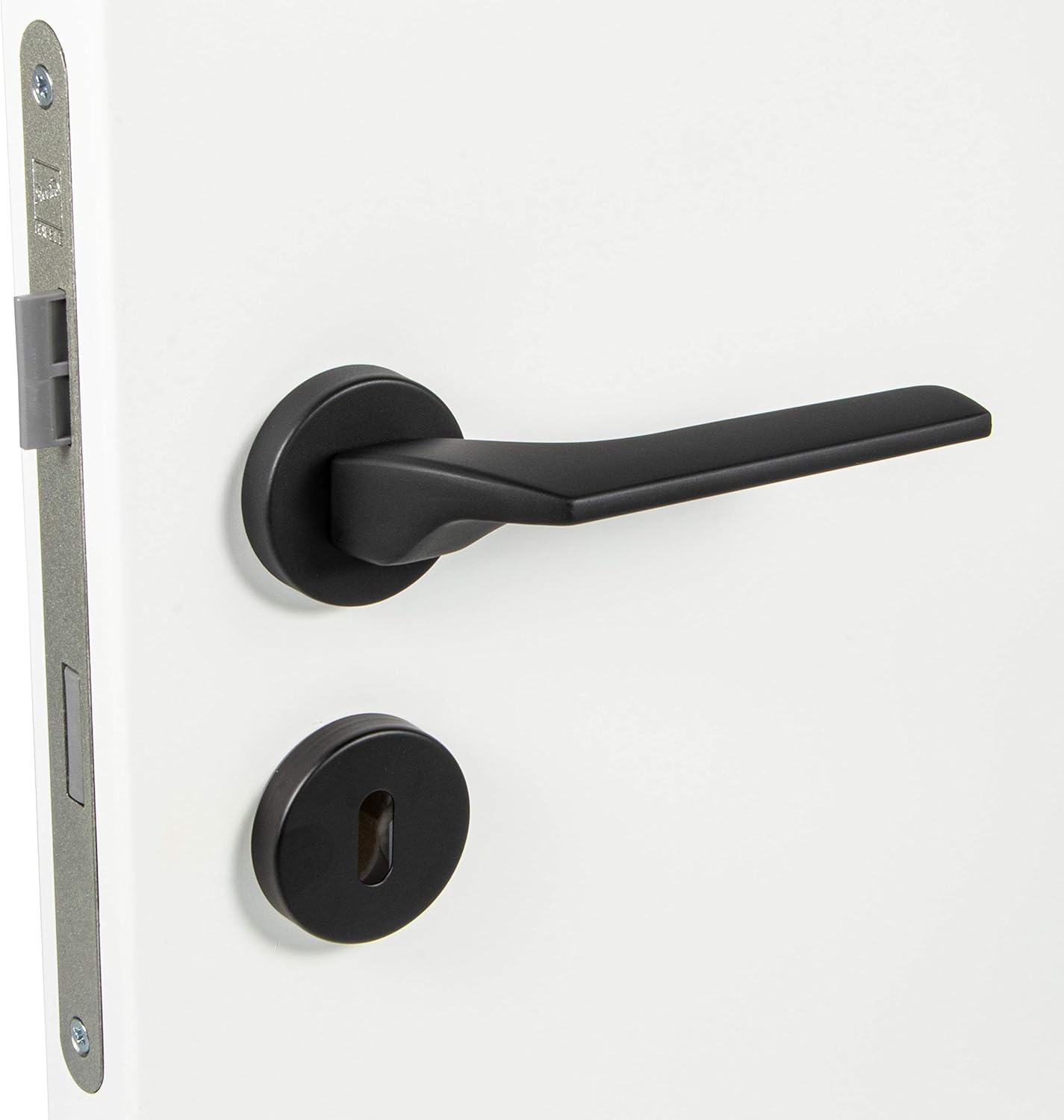 Set Maniglie Porte In Acciaio Inox Con Rosette | Finitura Nero Opaco | Per Porte Interne | Stile Classico E Moderno - Foto 3