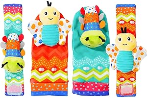 KOTY Baby rattles 0-6 Months, Cute Soft Newborn Wrist Rattle Foot Finder Socks Set,Infant Newborn Sensory Toy for 0 3 6 9 12 Months Boy Girl Gift (Caterpillar)