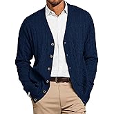 Runcati Mens Cable Knit Cardigan Sweater V Neck Casual Button Down Sweaters Long Sleeve Fall Outwear with Pockets