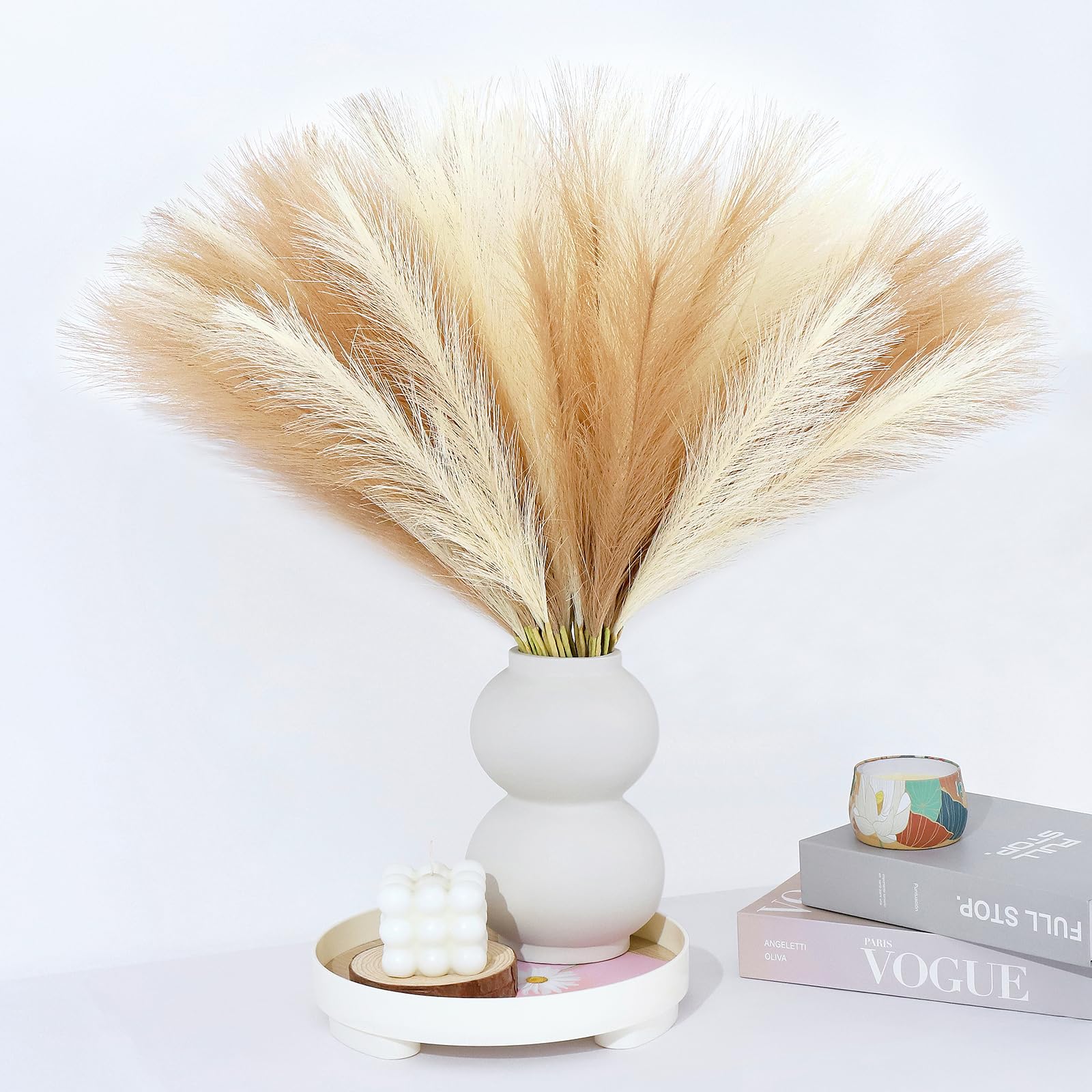 MUUNC Pampas Grass Decor 30 Pcs 21.7 Inch Faux Brown Pampas Grass Bulk Artificial Dried Flowers Small Vase Filler Pompas Grass.