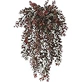 Artificial Hanging Ivy, Fake Reddish Brown Leaves Vines Plastic Plants Greenery UV Resistant Plant for Indoor Outdoor Garden Office Bathroom Decor Wedding Party Baskets DIY Decoration Red 2 Pack