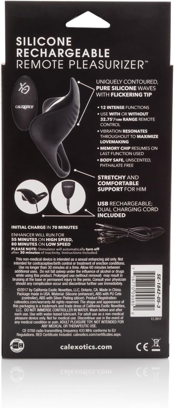 California Exotics Silicone USB Rechargeable Remote Control Pleasurizer Couples Cock Ring, Pink - Image 5