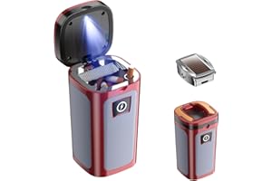 KAISIKING Car Ashtray with Lid, Smokeless Ashtrays, Mini Car Trash Can, Portable Cigarette Ashtrays for Truck Auto Office, Home, Christmas Car Ashtray with Solar and USB Dual Charging Lighter