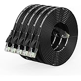 CableGeeker Cat 6 Flat Ethernet Cable 10ft 5Pack, 10Gbps, Black | OFC Bare Copper 30AWG UTP Patch Cable, 550MHz, RJ45 Gold-Plated, Snag-Less Boots, Ideal for Gaming, Streaming, Router
