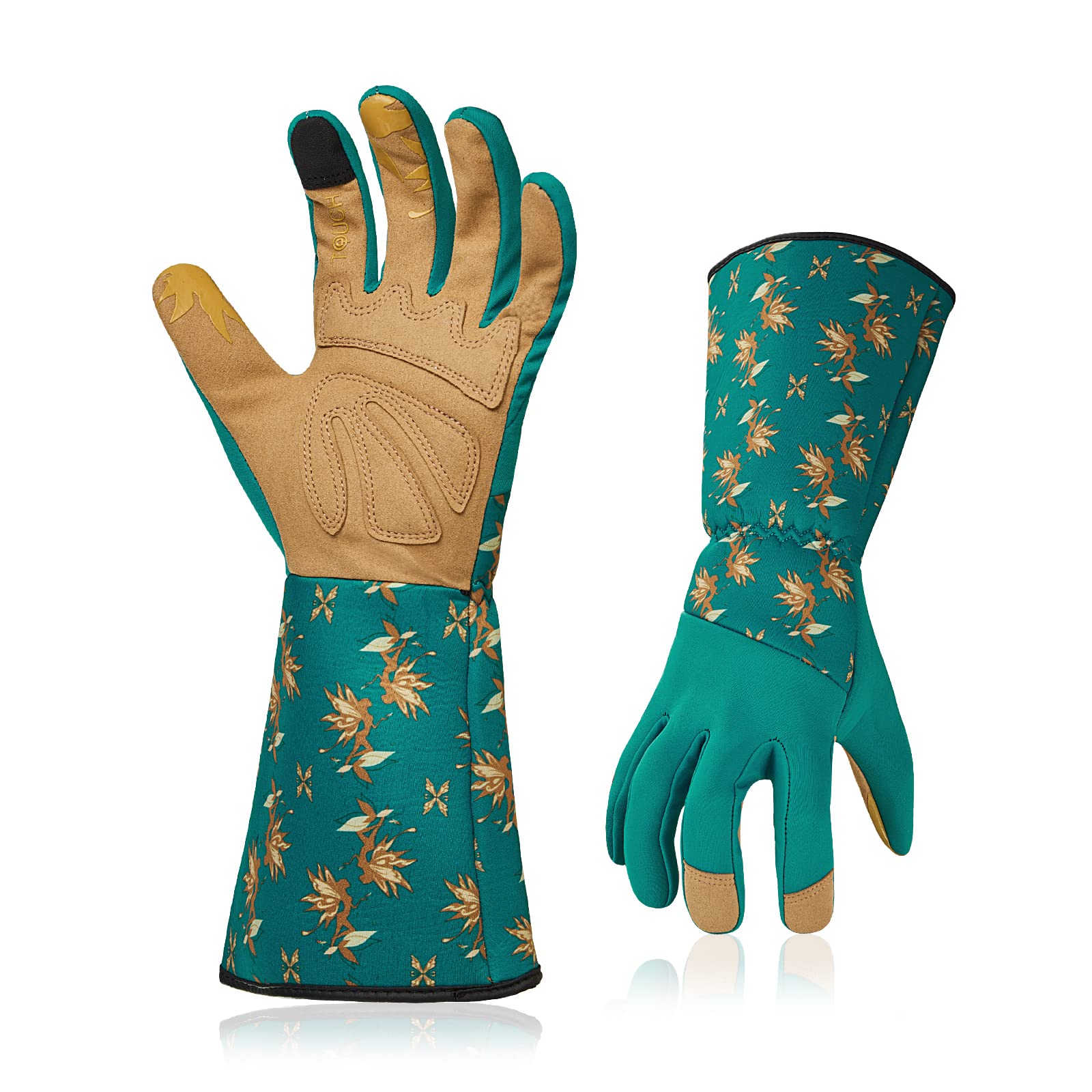 Vgo... Gardening Gloves Women Long Sleeves in Leather, Long Work Gloves Gauntlet Thorn Proof for Yard Garden Agriculture
