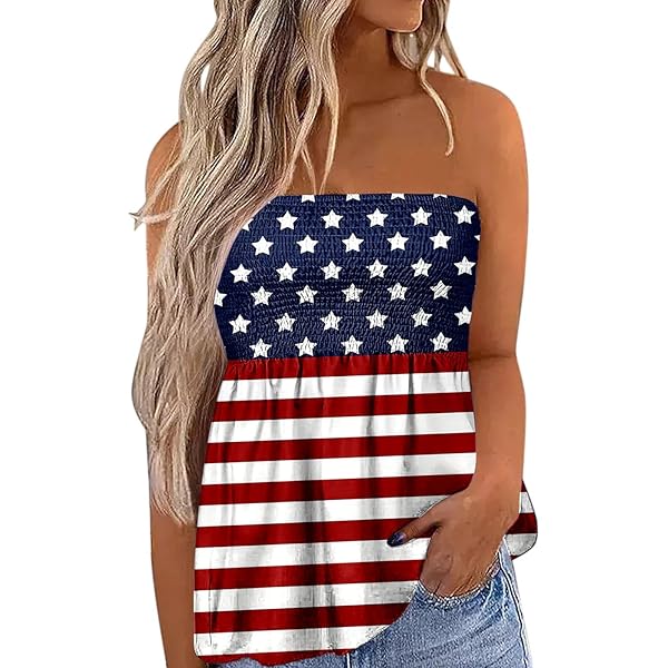ZINTAOZT Women 4th of July Tube Tops American Flag Star
