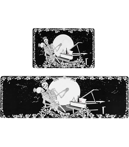 Halloween Kitchen Mat Set Of 2, Spooky Skeleton Gothic Halloween Kitchen Decor Halloween Rug Floor Indoor Spooky Home Decor Non Slip Backing 17 X 29 Inch - View #11