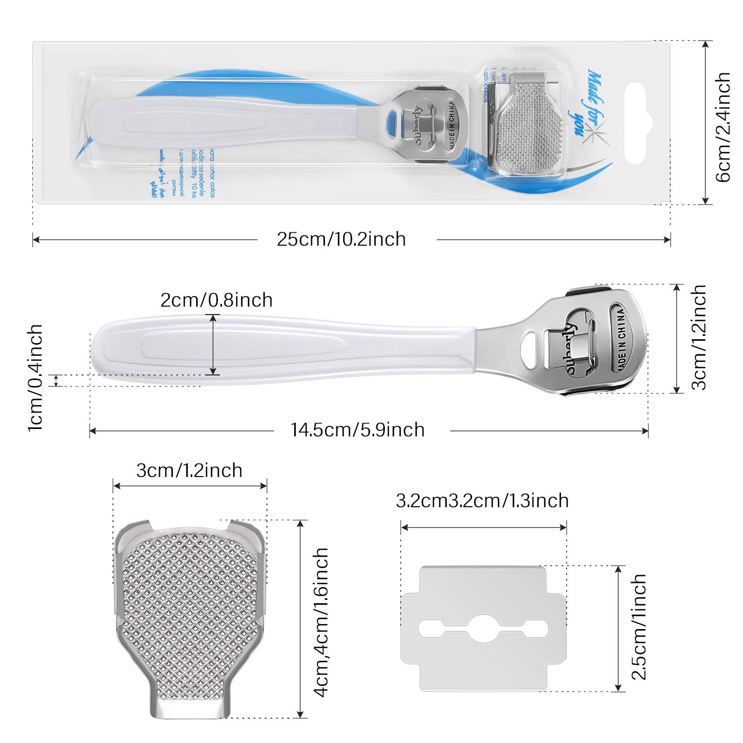 24 Pieces in Total, 2 Callus Shaver Sets Include 20 Replacement Slices 2 Callus Shavers and 2 Foot File Heads Foot Care Tools Hard Skin Remover for Hand Feet (White) : Beauty