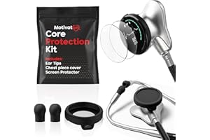 MOTIVATEM Core Protection Kit for EKO Core 500 Digital Stethoscope – Silicone Chestpiece Cover, 2 Tempered Glass Screen Protectors, & Replacement Ear Tips (Black)