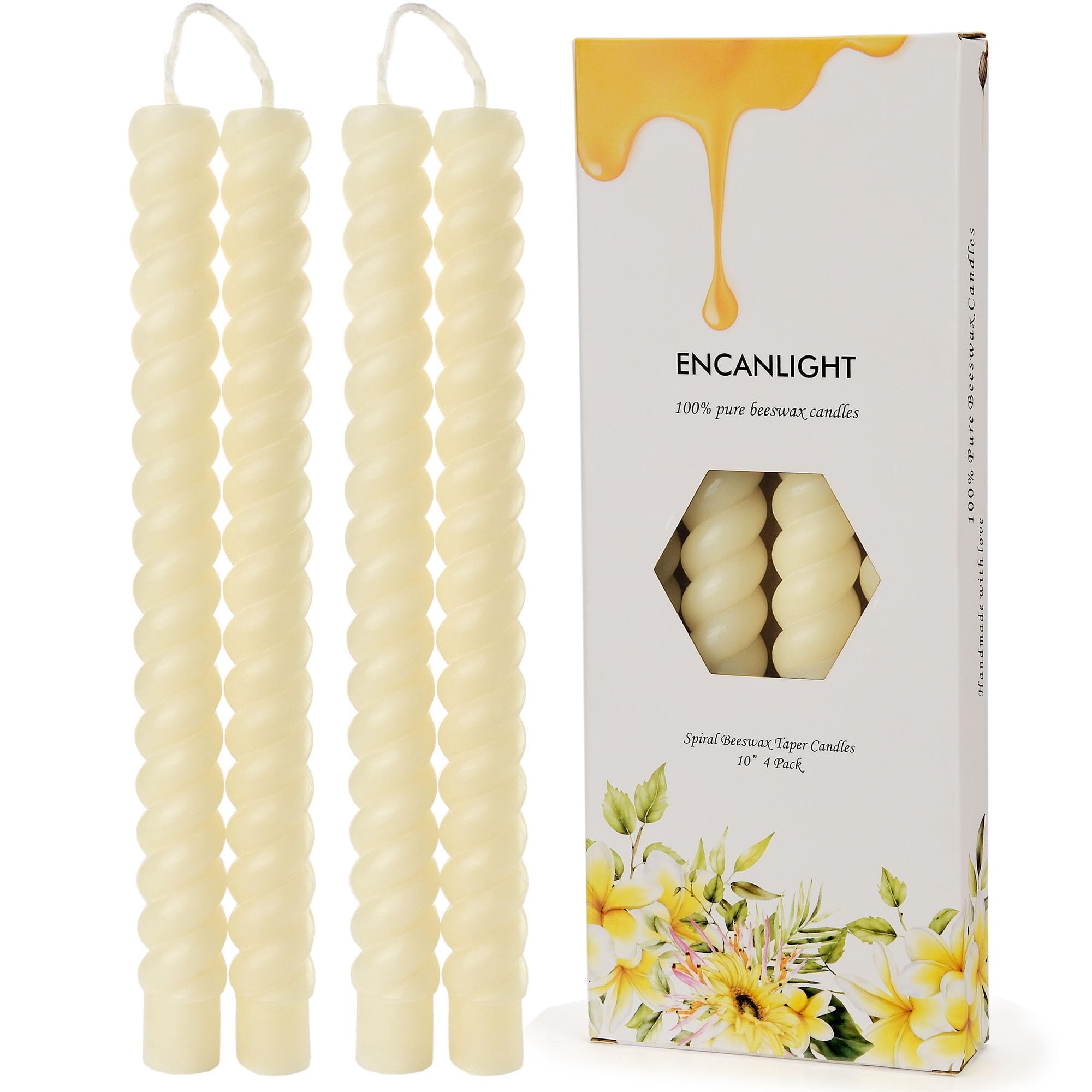 Photo 1 of 10" Spiral Bees Waxs Candle Sticks 4 Pack,Pure Long Burning Candles,9 Hours Time, Dripless Smokeless and Unscented for Home Decor Wedding Party