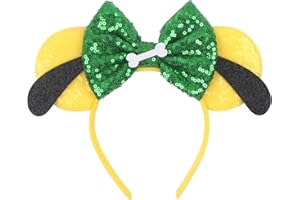 bianbaistar 1Pk Dog Mouse Ears Headband for Women Velvet Hair Bow Headwear for Girls & Boys - Sparkle Sequins Hair Bands with Big Mouse Ears Essencial Accessories for Trip (Yellow Ears)