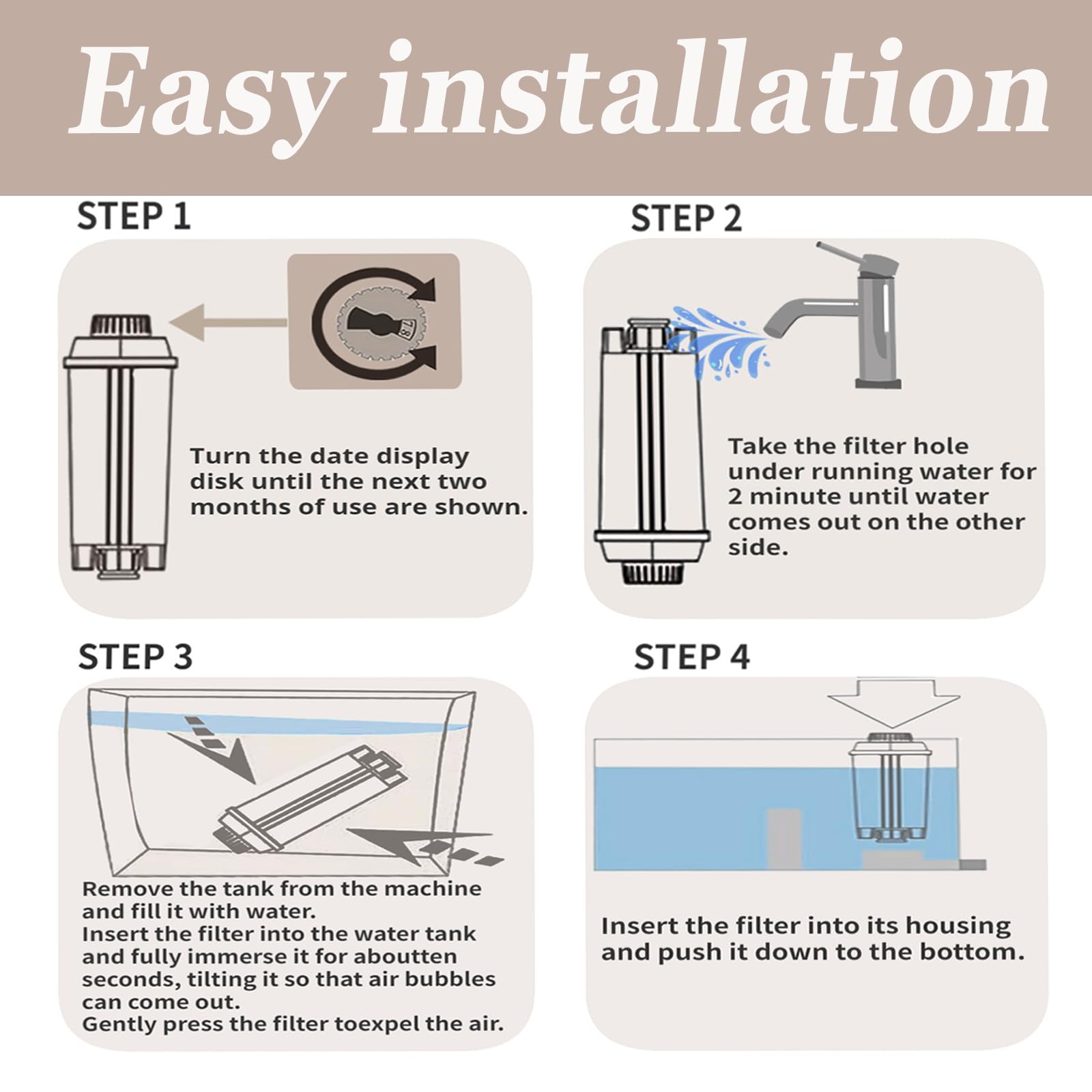Wasserfilter für Delonghi Kaffeevollautomat, Wasserfilter für Delonghi Filter Dlsc002 Kompatibel mit Espressomaschinen und Magnifica S, ECAM, ETAM, EPAM-Serie (2 Stück) 4