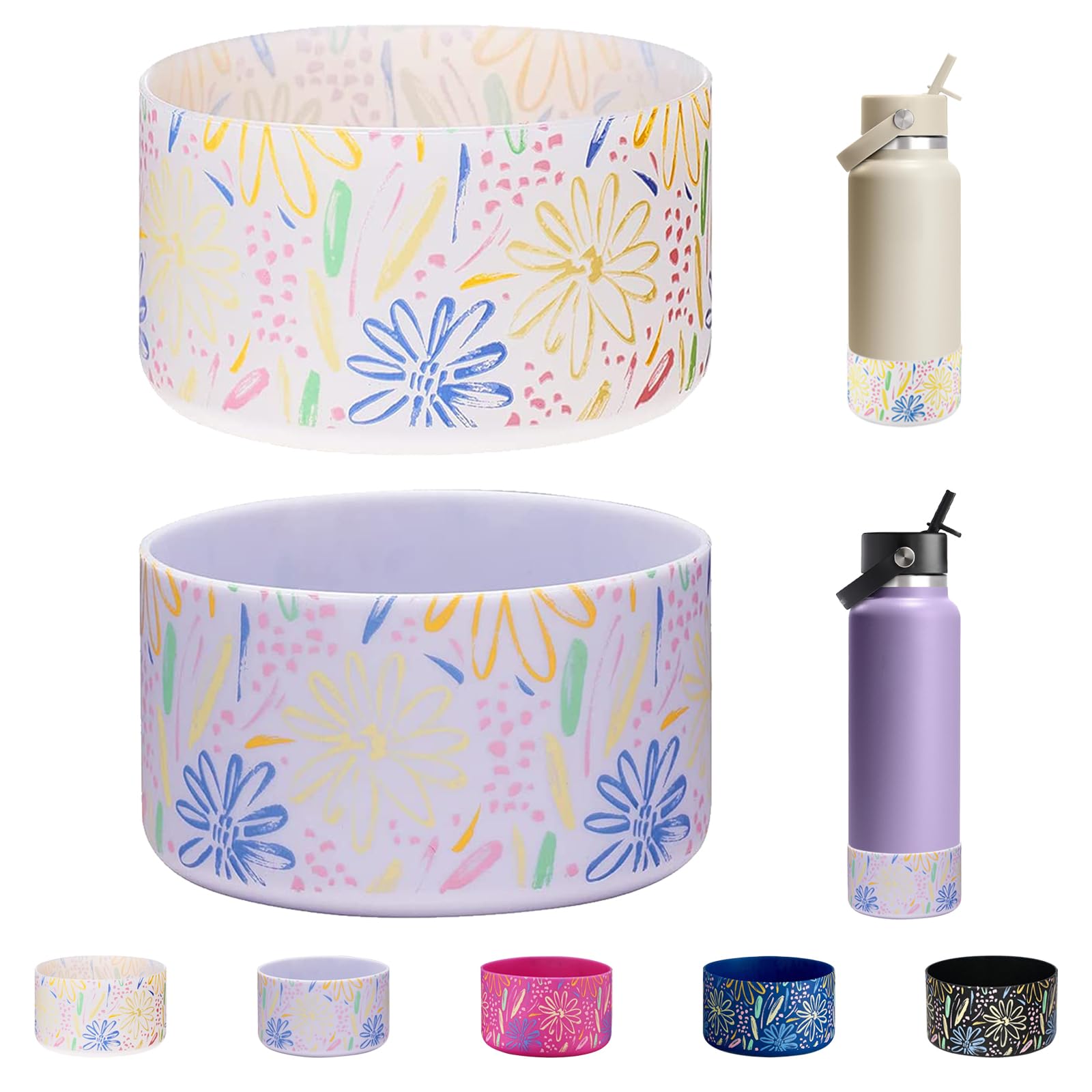 WK IEASON 2Pcs Protective Silicone Base Boot for Hydro Flask 32OZ 40OZ Wide Mouth Flask Water Bottle,Anti-Slip Silicone Sleeve Cover Bumper for Hydro Water Bottle Accessories 3.56inch Bottom Diameter