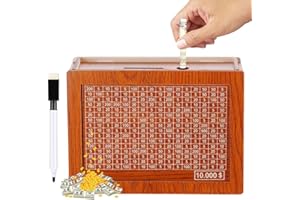 GENERIC 2025 Upgraded Cash Vault Wooden Savings Box, Retro Money Box Storage Box Wooden Cash Saver Money Box, Money Saving Box Wooden Money Box with Money Target and Numbers (10000 Light Brown)